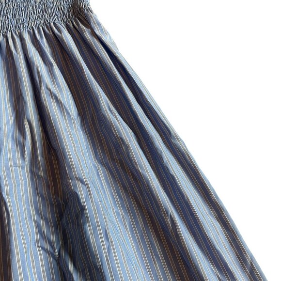 Loyd/Ford Blue White Stripe Midi Dress Strapless 100% Cotton Size Medium Women's - Picture 3 of 13